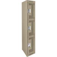 Clean Line Lockers, 3 -tier, 12" x 12" x 72", Steel, Beige, Rivet (Assembled), Perforated Equipment World