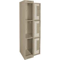 Clean Line Lockers, 3 -tier, 12" x 12" x 72", Steel, Beige, Rivet (Assembled), Perforated Equipment World