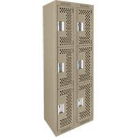 Clean Line Lockers, 3 -tier, Bank of 2, 24" x 12" x 72", Steel, Beige, Rivet (Assembled), Perforated Equipment World