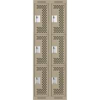 Clean Line Lockers, 3 -tier, Bank of 2, 24" x 12" x 72", Steel, Beige, Rivet (Assembled), Perforated Equipment World