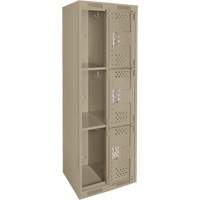 Clean Line Lockers, 3 -tier, Bank of 2, 24" x 12" x 72", Steel, Beige, Rivet (Assembled), Perforated Equipment World