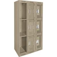 Clean Line Lockers, 3 -tier, Bank of 3, 36" x 12" x 72", Steel, Beige, Rivet (Assembled), Perforated Equipment World