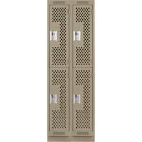 Casiers Clean Line, 2 niveaux, Bloc de 2, 24" x 18" x 76", Acier, Beige, Rivet (assembl&eacute;), Perfor&eacute; Equipment World