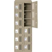 Clean-Line Perforated Lockerette, 6 -tier, Bank of 2, 15" x 72" x 12", Steel Equipment World