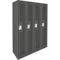 Clean Line Lockers, Bank of 4, 48" x 12" x 72", Steel, Charcoal, Rivet (Assembled), Perforated Equipment World