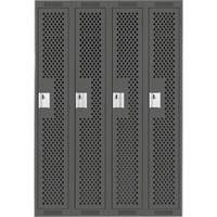 Clean Line Lockers, Bank of 4, 48" x 12" x 72", Steel, Charcoal, Rivet (Assembled), Perforated Equipment World
