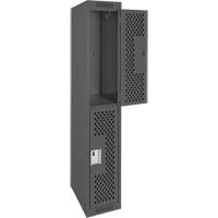 Clean Line Lockers, 2 -tier, 12" x 12" x 72", Steel, Charcoal, Rivet (Assembled), Perforated Equipment World