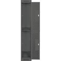 Clean Line Lockers, 2 -tier, 12" x 12" x 72", Steel, Charcoal, Rivet (Assembled), Perforated Equipment World