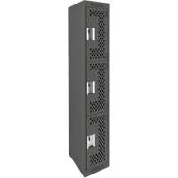Clean Line Lockers, 3 -tier, 12" x 12" x 72", Steel, Charcoal, Rivet (Assembled), Perforated Equipment World