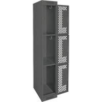 Clean Line Lockers, 3 -tier, 12" x 12" x 72", Steel, Charcoal, Rivet (Assembled), Perforated Equipment World
