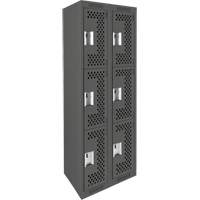 Clean Line Lockers, 3 -tier, Bank of 2, 24" x 12" x 72", Steel, Charcoal, Rivet (Assembled), Perforated Equipment World