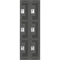 Clean Line Lockers, 3 -tier, Bank of 2, 24" x 12" x 72", Steel, Charcoal, Rivet (Assembled), Perforated Equipment World