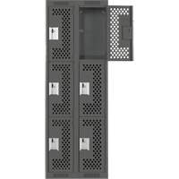 Clean Line Lockers, 3 -tier, Bank of 2, 24" x 12" x 72", Steel, Charcoal, Rivet (Assembled), Perforated Equipment World