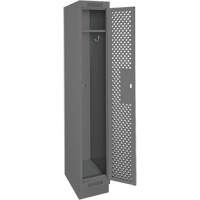 Clean Line Lockers, 12" x 15" x 76", Steel, Charcoal, Rivet (Assembled), Perforated Equipment World