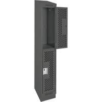 Clean Line Lockers, 2 -tier, 12" x 18" x 82", Steel, Charcoal, Rivet (Assembled), Perforated Equipment World
