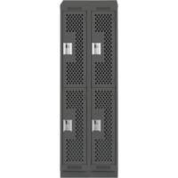 Clean Line Lockers, 2 -tier, Bank of 2, 24" x 12" x 82", Steel, Charcoal, Rivet (Assembled), Perforated Equipment World