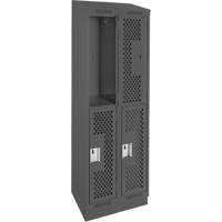 Clean Line Lockers, 2 -tier, Bank of 2, 24" x 12" x 82", Steel, Charcoal, Rivet (Assembled), Perforated Equipment World