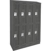 Clean Line Lockers, 2 -tier, Bank of 4, 48" x 12" x 82", Steel, Charcoal, Rivet (Assembled), Perforated Equipment World