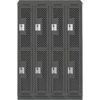 Clean Line Lockers, 2 -tier, Bank of 4, 48" x 12" x 82", Steel, Charcoal, Rivet (Assembled), Perforated Equipment World