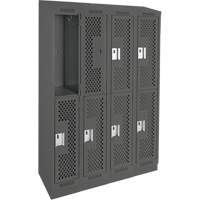 Clean Line Lockers, 2 -tier, Bank of 4, 48" x 12" x 82", Steel, Charcoal, Rivet (Assembled), Perforated Equipment World