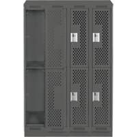 Clean Line Lockers, 2 -tier, Bank of 4, 48" x 12" x 82", Steel, Charcoal, Rivet (Assembled), Perforated Equipment World