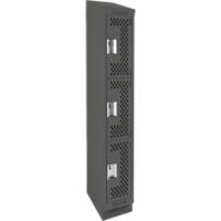 Clean Line Lockers, 3 -tier, 12" x 18" x 82", Steel, Charcoal, Rivet (Assembled), Perforated Equipment World