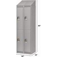 Lockers, 2 -tier, Bank of 2, 24" x 18" x 82", Steel, Grey, Knocked Down Equipment World