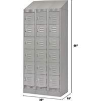 Lockers, 6 -tier, Bank of 3, 36" x 18" x 86", Steel, Grey, Knocked Down Equipment World