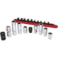 Chrome Finish Socket Set with Rail, 10 Pieces, 1/4"/3/8" Drive Size Equipment World
