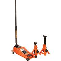 Low Profile Service Jack with Safety Stands, 3 Ton(s) Capacity, 2-19/20" Lowered, 19-9/10" Raised, Manual Hydraulic Equipment World