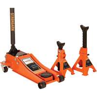 Low Profile Service Jack with Safety Stands, 3 Ton(s) Capacity, 2-19/20" Lowered, 19-9/10" Raised, Manual Hydraulic Equipment World