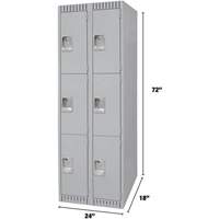 Lockers, 3 -tier, Bank of 2, 24" x 18" x 72", Steel, Grey, Knocked Down Equipment World