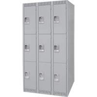 Lockers, 3 -tier, Bank of 3, 36" x 18" x 72", Steel, Grey, Knocked Down FN474 | Equipment World