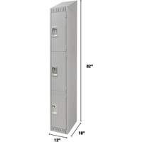 Lockers, 3 -tier, 12" x 18" x 82", Steel, Grey, Knocked Down Equipment World