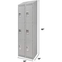 Lockers, 3 -tier, Bank of 2, 24" x 18" x 82", Steel, Grey, Knocked Down Equipment World