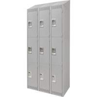 Lockers, 3 -tier, Bank of 3, 36" x 18" x 82", Steel, Grey, Knocked Down Equipment World