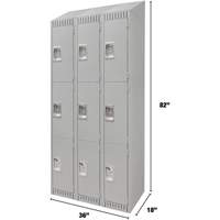 Lockers, 3 -tier, Bank of 3, 36" x 18" x 82", Steel, Grey, Knocked Down Equipment World