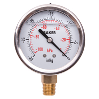Pressure Gauges, 2-1/2" , 30" Hg-0" Vac., Bottom Mount, Liquid Filled Analogue Equipment World