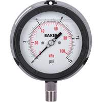 Pressure Gauge, 4-1/2" , 0 - 15 psi/0 - 100 kPa, Bottom Mount, Liquid Filled Analogue Equipment World