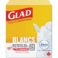 Petits sacs &agrave; ordures 25 L avec Febreze, R&eacute;gulier, 20" la x 20" lo, Blanc Equipment World