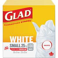 Small 25L Unscented Garbage Bags, Regular, 20" W x 20" L, White Equipment World