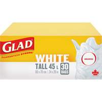 Tall 45L Unscented Garbage Bags, Regular, 24" W x 28" L, White Equipment World