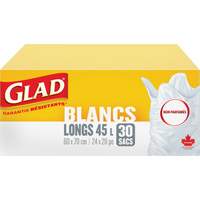Tall 45L Unscented Garbage Bags, Regular, 24" W x 28" L, White Equipment World