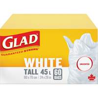 Tall 45L Unscented Garbage Bags, Regular, 24" W x 28" L, White Equipment World