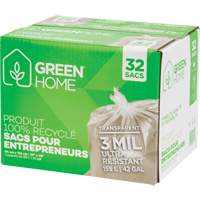 Green Home Garbage Bags, Strong, 33" W x 48" L, 3 mils, Clear, 159 L (42 Gal.) Capacity Equipment World