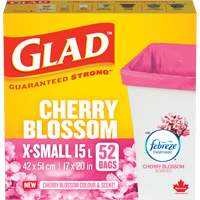 Glad&reg; Cherry Blossom Coloured & Scented Bags, Strong, 17" W x 20" L, Pink, 15 L (3.96 Gal.) Capacity Equipment World