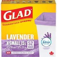 Glad&reg; Lavender Coloured & Scented Bags, Strong, 17" W x 20" L, Purple, 15 L (3.96 Gal.) Capacity Equipment World