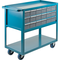 Drawer Shelf Cart, 1200 lbs. Capacity, Steel, 18" x W, 35" x H, 36" D, Rubber Wheels, All-Welded, 18 Drawers Equipment World