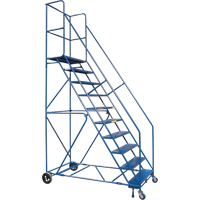 CSA-Certified Rolling Step Ladder with Locking Step, 10 Steps, 30" Step Width, 89" Platform Height, Steel Equipment World