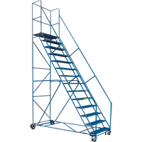 CSA-Certified Rolling Step Ladder with Locking Step, 14 Steps, 30" Step Width, 128" Platform Height, Steel Equipment World